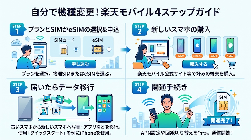 乗り換えと機種変更の4ステップ