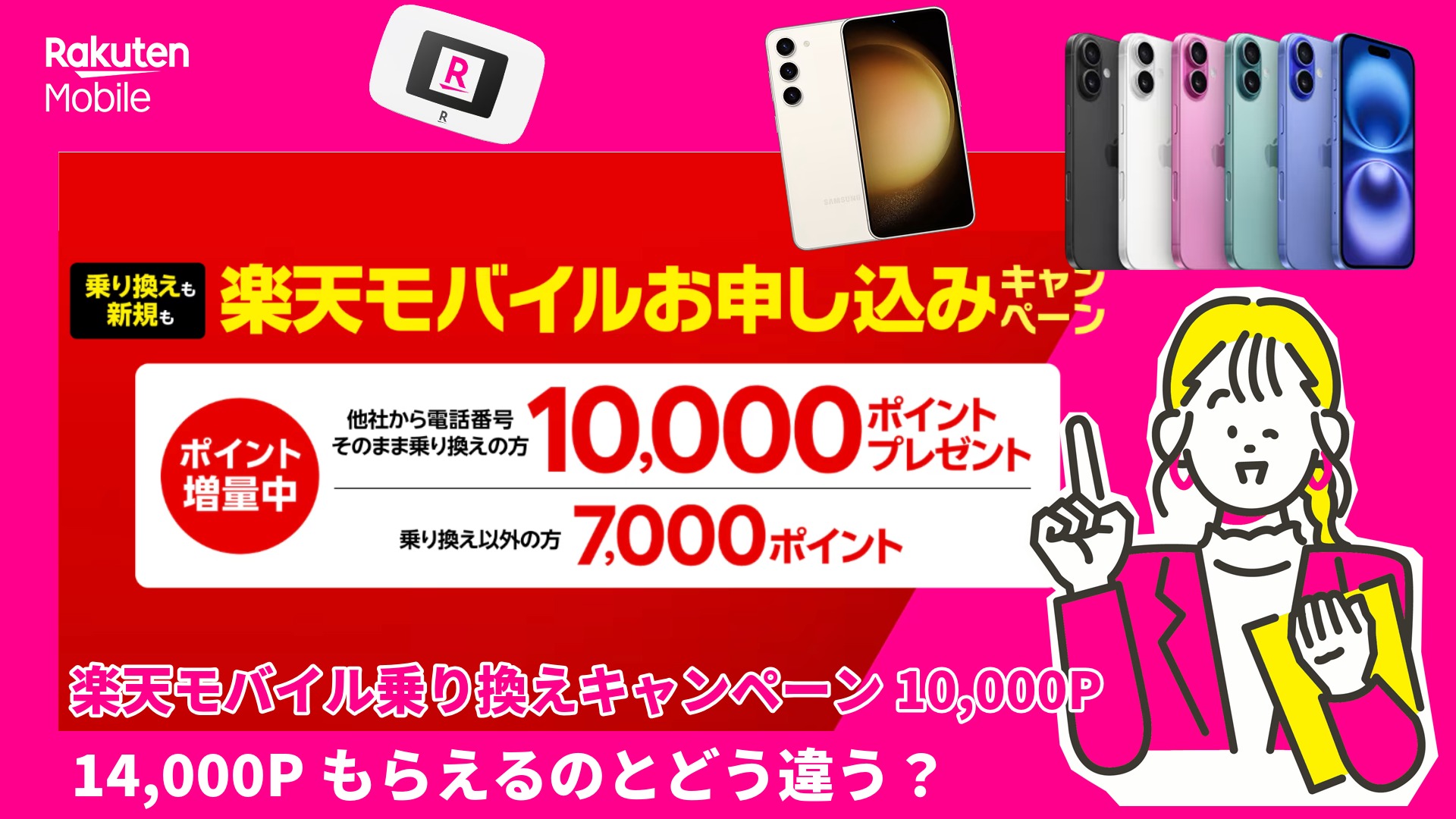 楽天モバイル乗り換えキャンペーン10,000Pと14,000P、あなたはどっち？SIMだけ・スマホ購入・店舗別に解説